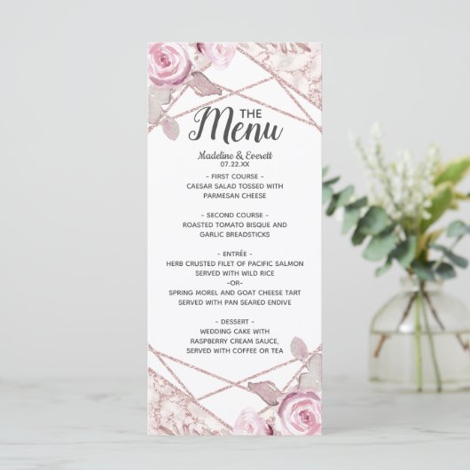 Menü für Hochzeiten in Blush-Marble Geometric Fram Menükarte (Stehend Vorderseite)