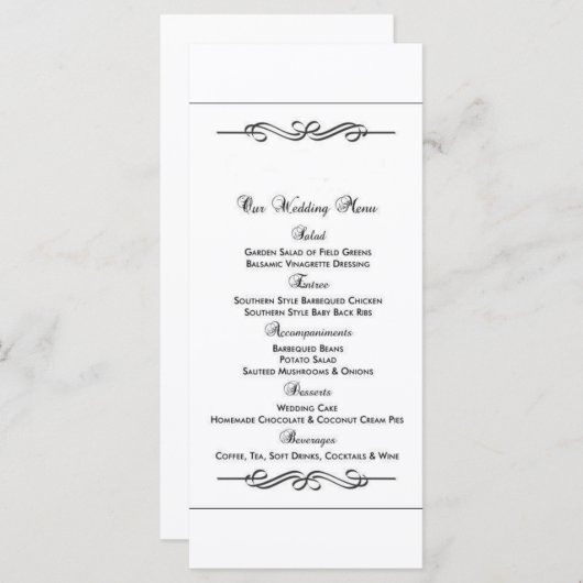 Menü für Hochzeiten Menükarte (Vorne/Hinten)