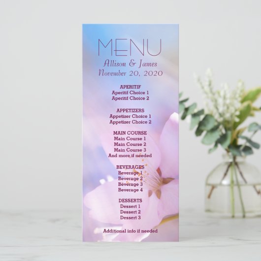 Menü für Hochzeiten Menükarte (Stehend Vorderseite)