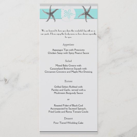 Menü für Hochzeiten mit Aqua und Gray Band Menükarte (Vorderseite)