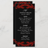 Menü für Hochzeitsempfang in Rot und Schwarz Menükarte (Vorne/Hinten)