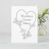 Menü für Hochzeitsessen Silberne Herz-Schmetterlin Menükarte (Stehend Vorderseite)
