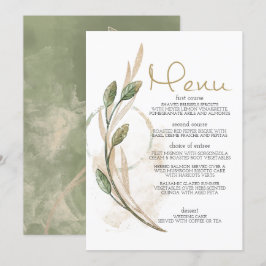 Menü für Hochzeitsfeiern mit grüner Blüte Menükarte