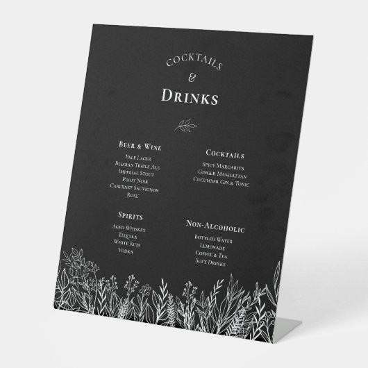 Menü für Hochzeitsgetränke in Schwarz und Weiß Sockelschild (Vorderseite)