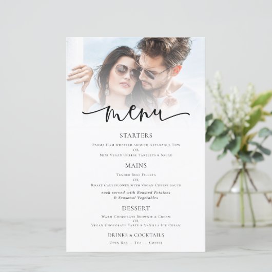 Menü für Hochzeitsskripte mit dem Foto (Stehend Vorderseite)