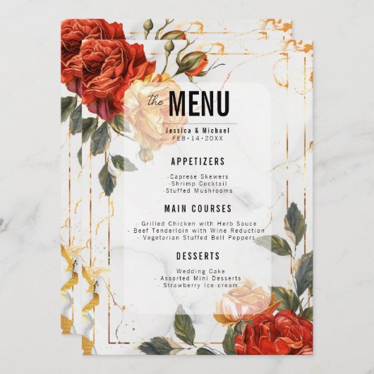 Menü + Getränke Marmorträume Orange Rose Menükarte (Vorne/Hinten)