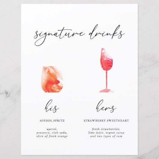 Menü "Getränke mit Minimalistischer Wasserfarbe" (Vorderseite)