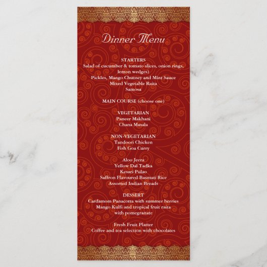 Menü "Gilded Edge Indian Frame Wedding" Menükarte (Vorderseite)