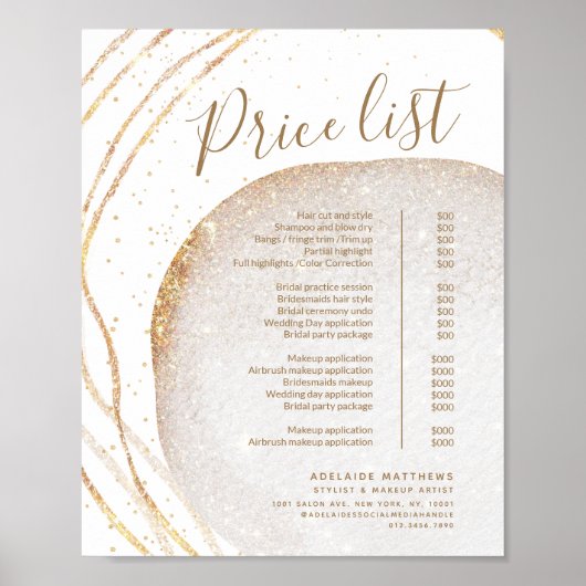 Menü "Gold Glitzer Hair Stylist Salon Price List" Poster (Vorne)
