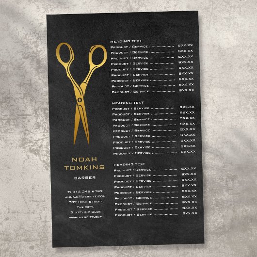 Menü "Gold Scissors Barber Chalkboard Service"