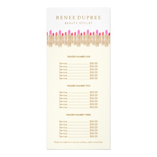 Menü "Gold Sequel Lipstick Makeup Artist Price Lis (Vorne)