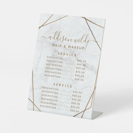 Menü "Goldene weiße Marmorpreisliste" Sockelschild (Vorderseite)