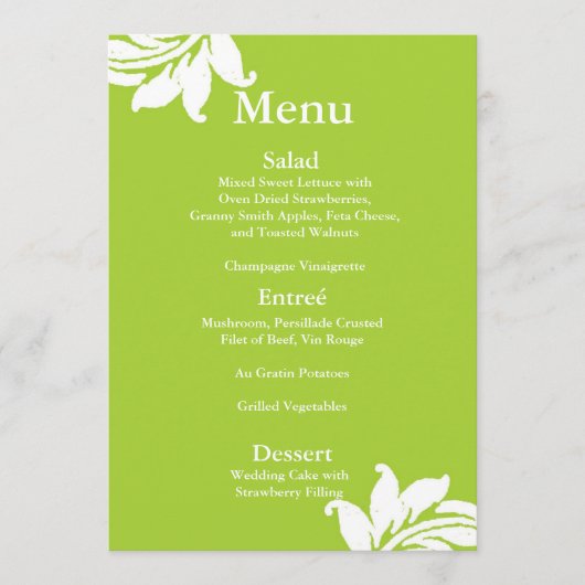 Menü "Green Damask Wedding" Menükarte (Vorderseite)