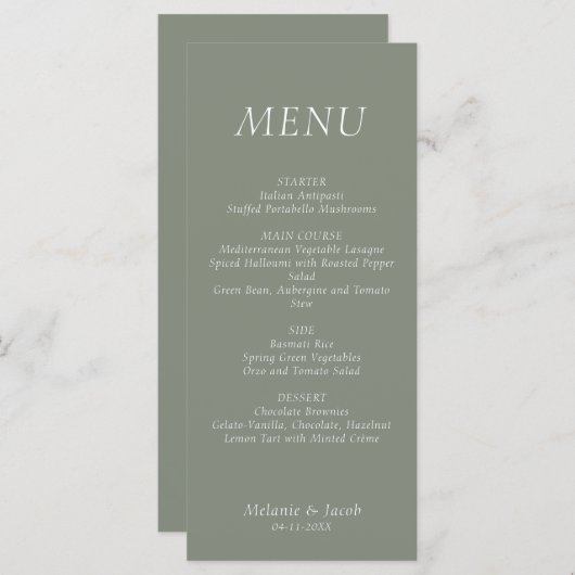 Menü "Green Wedding Flat" Menükarte (Vorne/Hinten)