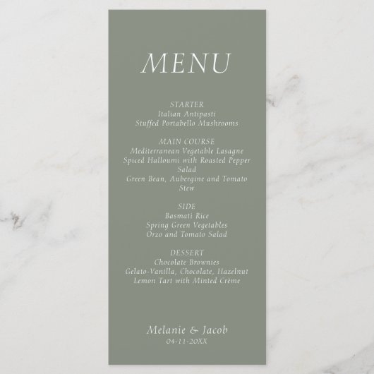 Menü "Green Wedding Flat" Menükarte (Vorderseite)