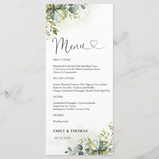 Menü "Greenery Brautparty" Menükarte (Vorderseite)