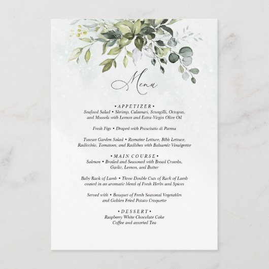 Menu Greenery Minimalistische SkriptWedding Begleitkarte (Vorderseite)