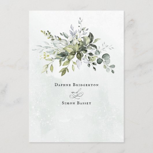 Menu Greenery Minimalistische SkriptWedding Begleitkarte (Rückseite)