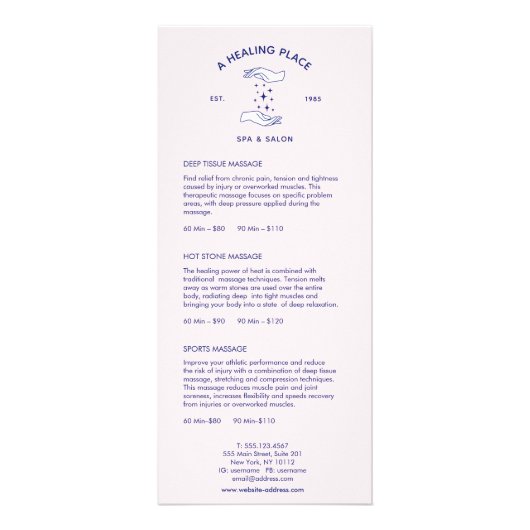 Menü "Healing Hands Massage Wellness-Center Price (Hinten)