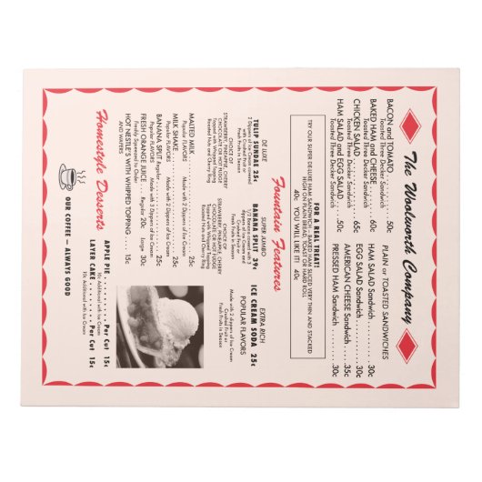 Menü Hinweis Pad Notizblock (Vorderseite)