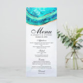 Menü Hochzeit Chic Watercolor Aquamarin Gold Agate Menükarte (Stehend Vorderseite)