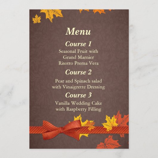 Menü "Hochzeit im Herbst" Menükarte (Vorderseite)