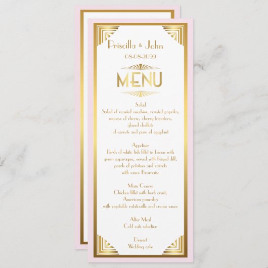 Menü Hochzeit, Menü Sitzung, großartige Gatsby, we Menükarte (Vorne/Hinten)