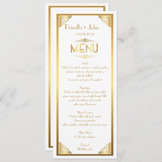 Menü Hochzeit, Menü Sitzung, großartige Gatsby, we Menükarte (Vorne/Hinten)