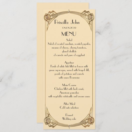 Menü Hochzeit, Menü Sitzung, große Gatsby, Elfenbe Menükarte (Vorne/Hinten)