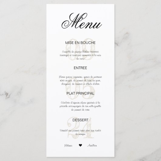 Menu Hochzeit Menükarte (Vorderseite)