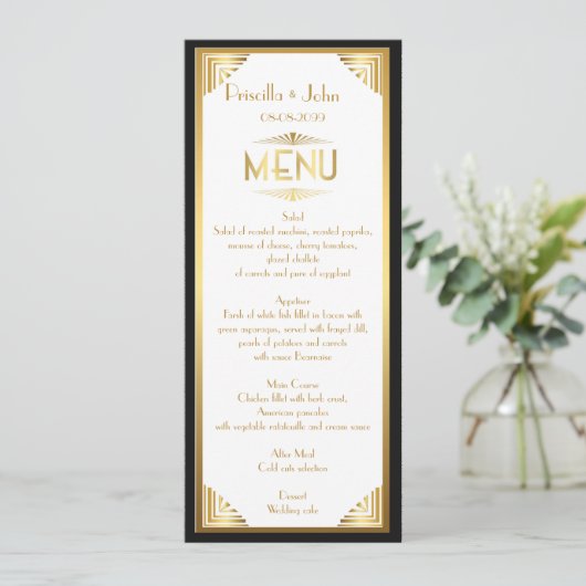 Menü-Hochzeit, Menüsitzung, großes Gatsby, Weiß, Menükarte (Stehend Vorderseite)