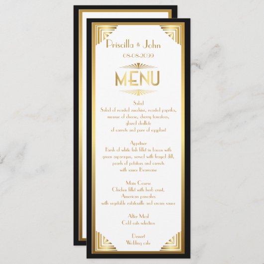 Menü-Hochzeit, Menüsitzung, großes Gatsby, Weiß, Menükarte (Vorne/Hinten)