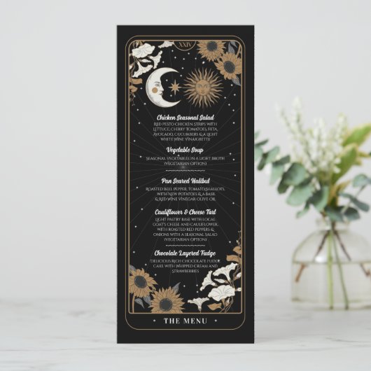Menü Hochzeit Tarot Sun Moon Empfang Party Einladung (Stehend Vorderseite)