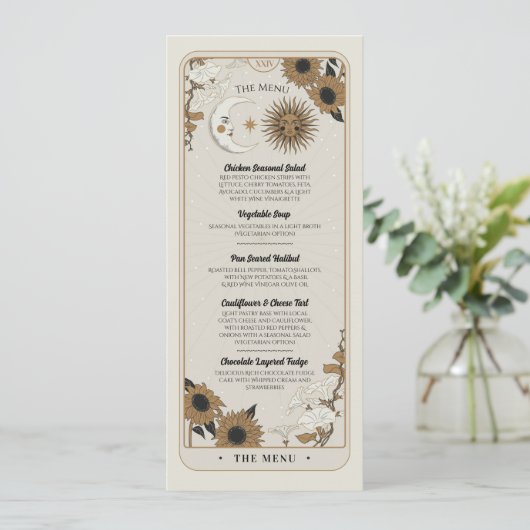 Menü Hochzeit Tarot Sun Moon Empfang Party Einladung (Stehend Vorderseite)