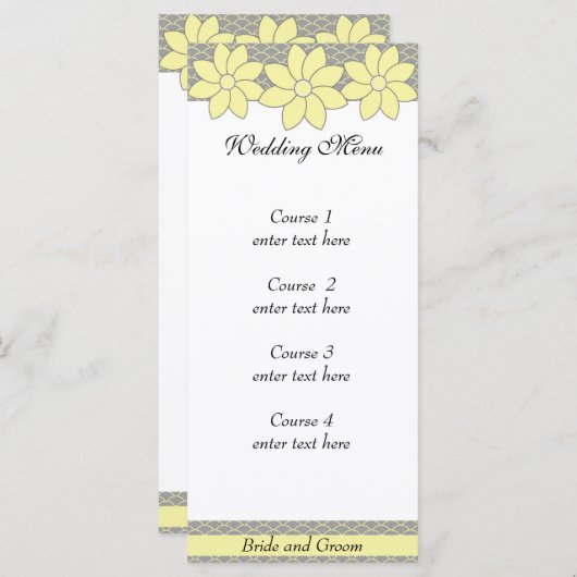 Menü "Hochzeiten" 1 Gelb und Grau Menükarte (Vorne/Hinten)