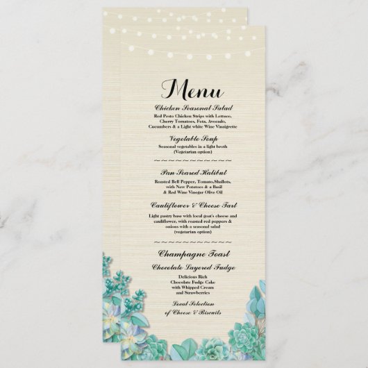 Menü-Hochzeits-Empfangrustikale Succulents-Minze Menükarte (Vorne/Hinten)