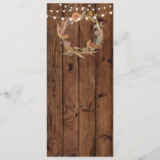 Menü-Hochzeits-Empfangs-rustikale hölzerne Menükarte (Rückseite)