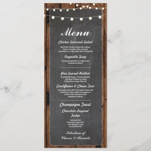 Menü-Hochzeits-Empfangs-rustikale hölzerne Menükarte (Vorderseite)