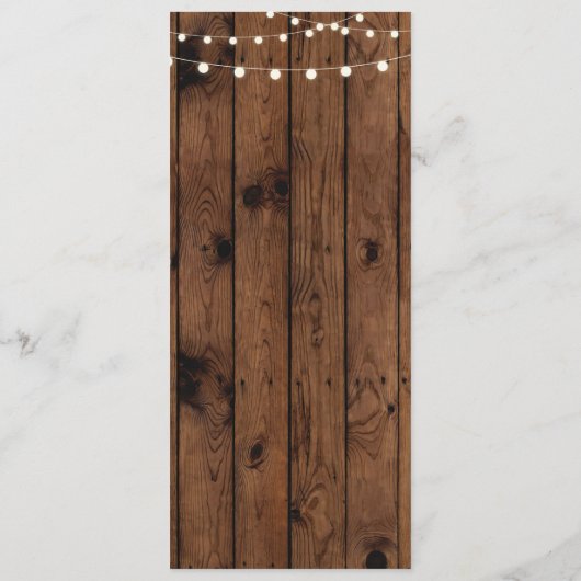 Menü-Hochzeits-Empfangs-rustikale hölzerne Menükarte (Rückseite)