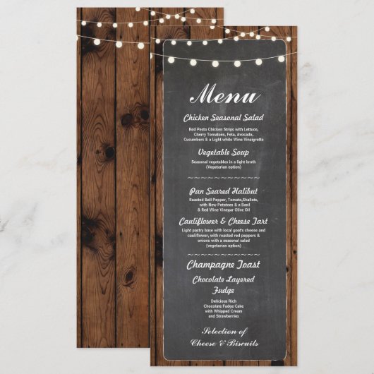 Menü-Hochzeits-Empfangs-rustikale hölzerne Menükarte (Vorne/Hinten)