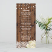 Menü-Hochzeits-Empfangs-rustikale hölzerne Menükarte (Stehend Vorderseite)