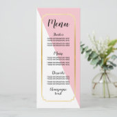 Menü-Hochzeits-Nahrung kardiert rosa Goldelegante Menükarte (Stehend Vorderseite)
