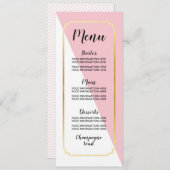 Menü-Hochzeits-Nahrung kardiert rosa Goldelegante Menükarte (Vorne/Hinten)