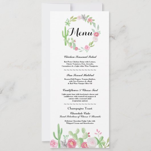 Menü Hochzeitsempfang Cactus Fiesta Mexican Menus Einladung (Vorderseite)