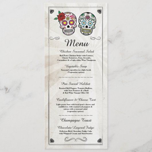 Menü Hochzeitsempfang Rustikal Zucker Schädel Menü Menükarte (Vorderseite)