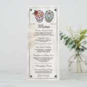 Menü Hochzeitsempfang Rustikal Zucker Schädel Menü Menükarte (Stehend Vorderseite)
