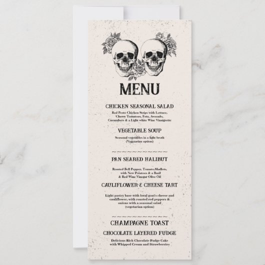 Menü Hochzeitsempfang Rustikale Skulls Rose Menus Einladung (Vorderseite)