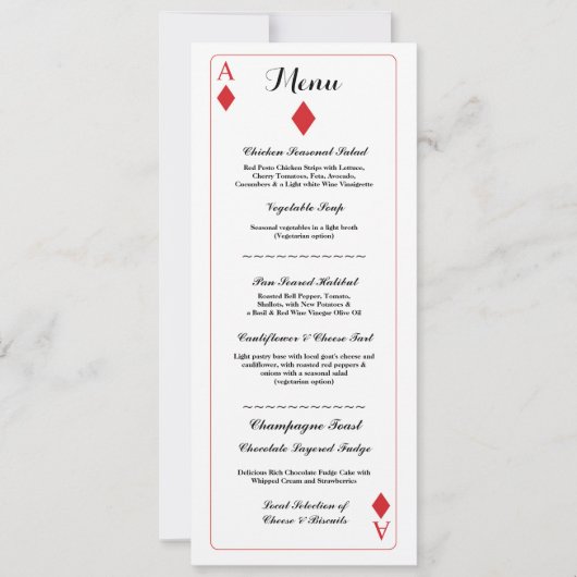 Menü Hochzeitsempfehlung Diamant Spielkarten Ace Einladung (Vorderseite)
