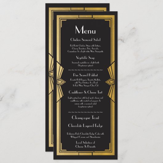 Menü Hochzeitsempfehlung Rustikal Art Deco der 20e Einladung (Vorne/Hinten)