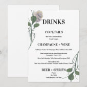 Menü "Hochzeitsgetränke" für Minimalistische Blume Menükarte (Vorne/Hinten)